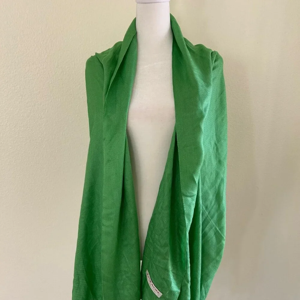Green Pashmina Shawl Wrap Silk Blend Scarf Tassel Fringe Evening Wedding Travel